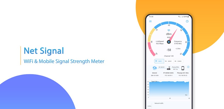 Background 📶🔥 إشارة الشبكة: WiFi و 5G — التطبيق اللي يكشف لك قوة الإنترنت الحقيقيّة ويقيس كل حاجة بدقة! 