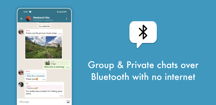 Background أفضل مميزات تطبيق Bluetooth Chat - Group&Private للدردشة بدون إنترنت بين الأصدقاء 